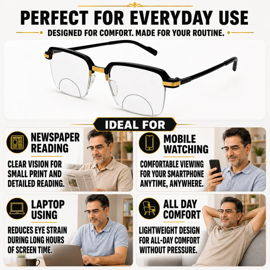 Stylish Black Golden Phothochromatic Bifocal Reading glasses For Men and Women -2PGBRG