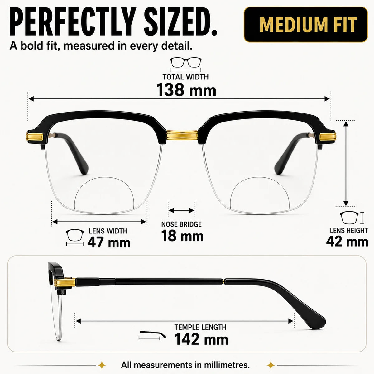 Stylish Black Golden Bifocal Reading glasses For Men and Women -3GBRG2